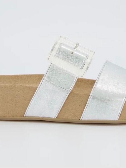 Paul Green Aloha Silver Metallic Slide Sandal With Clear Buckle